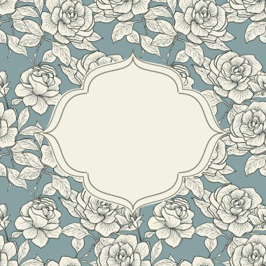 metin için boş alan içeren güllerden antika arka plan karede 