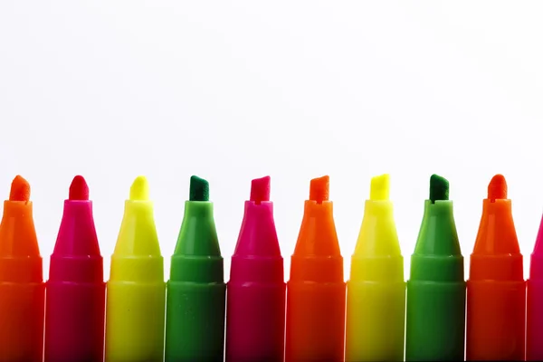 Group of felt tip bright color markers on white background — Stock Photo, Image