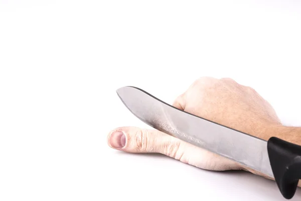 Close up of a suicidal man hand on isolated white background — Stock Photo, Image