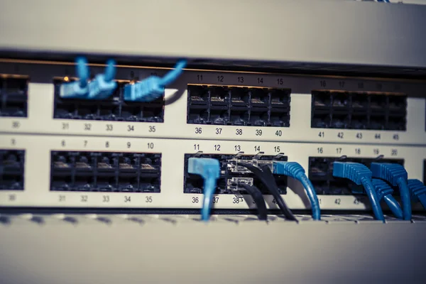 Server panel with cables and connectors — Stock Photo, Image