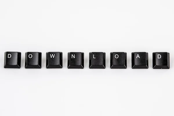 Descargar palabra escrita con botones de ordenador negro sobre blanco —  Fotos de Stock