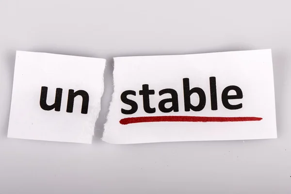 The word unstable changed to stable on torn paper — Stock Photo, Image