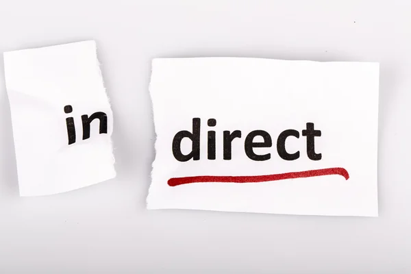 The word indirect changed to direct on torn paper — Stock Photo, Image