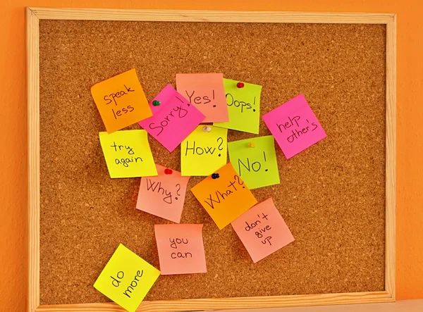 Notice board with sticky note pads — Stock Photo, Image