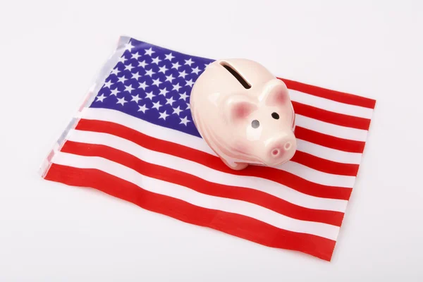 Pig money box and USA flag — Stock Photo, Image