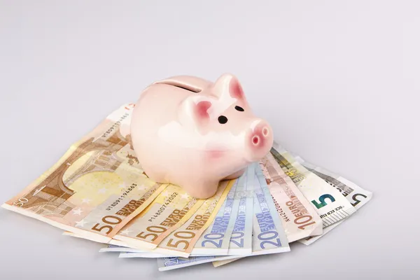 Pig bank on euro banknotes — Stock Photo, Image