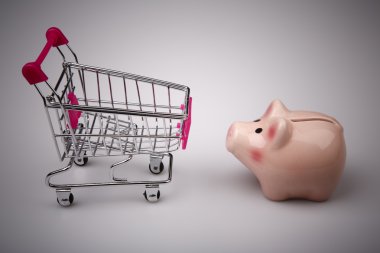 domuz kumbara karşı alışveriş sepeti