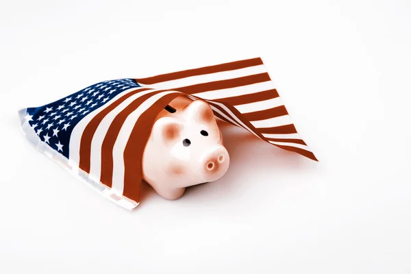 Pig money box and USA flag — Stock Photo, Image