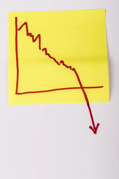 Note paper con grafico finanziario aziendale in calo - perdita — Foto Stock
