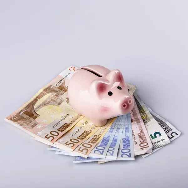 Banco de cerdos en billetes en euros —  Fotos de Stock