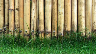 Eski kahverengi ton bambu basit duvar veya dış tasarım klasik tonu için Bambu çit dokusu arka planı. Kahverengi bambu desenli arka plan. Kasaba sakinleri hırsızlardan korunuyor..