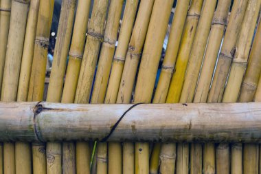 Eski kahverengi ton bambu basit duvar ya da iç ya da dış tasarım vintage tonu için Bambu çit dokusu arka planı. Kahverengi bambu desenli arka plan. Kasaba sakinleri hırsızlardan korunuyor..