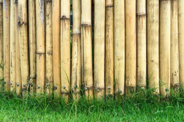 Eski kahverengi ton bambu basit duvar veya dış tasarım klasik tonu için Bambu çit dokusu arka planı. Kahverengi bambu desenli arka plan. Kasaba sakinleri hırsızlardan korunuyor..