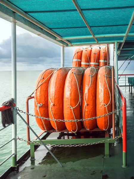 Orange Inflatable Lifeboats Ferry Deck Emergencies Maritime Accidents Rescue Boat — Stock Photo, Image