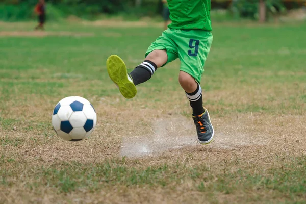 Μάθημα Προπόνησης Παιδιών Ποδοσφαίρου Νηπιαγωγεία Μαθητές Παίζουν Ποδόσφαιρο Ένα Γήπεδο — Φωτογραφία Αρχείου