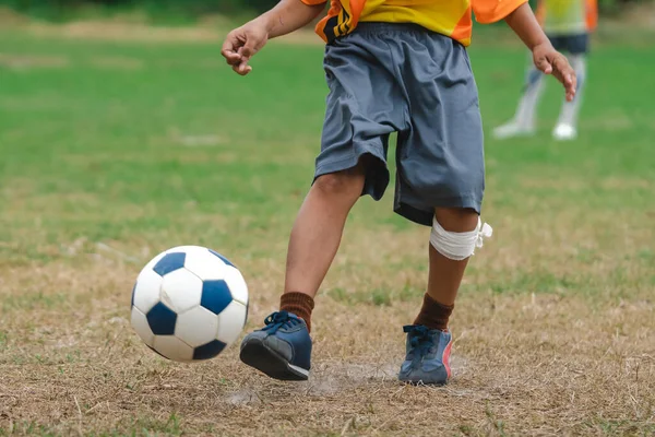 Μάθημα Προπόνησης Παιδιών Ποδοσφαίρου Νηπιαγωγεία Μαθητές Παίζουν Ποδόσφαιρο Ένα Γήπεδο — Φωτογραφία Αρχείου