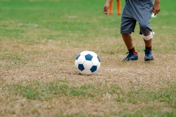 Clase Fútbol Infantil Niños Kindergarten Primaria Jugando Fútbol Campo Grupo —  Fotos de Stock