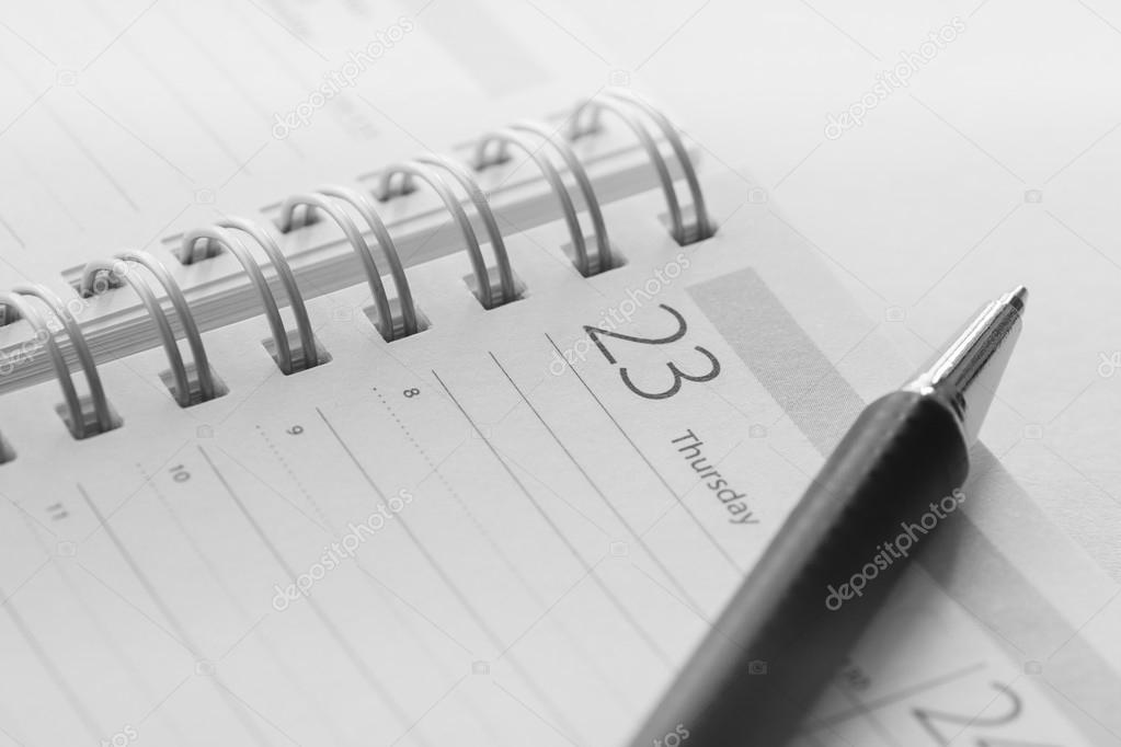 Calendar and pen closeup