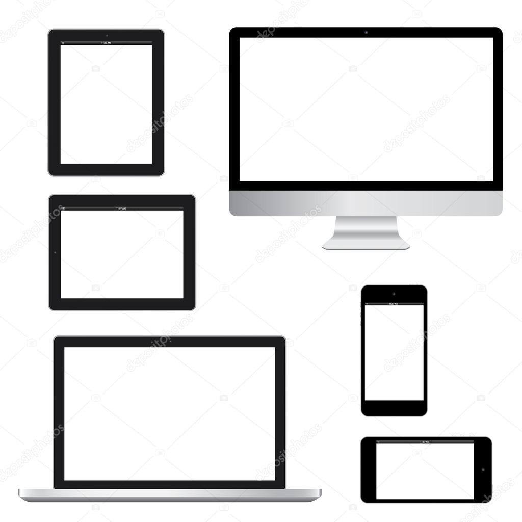 Glossy computer tablet laptop phone isolation vector eps10