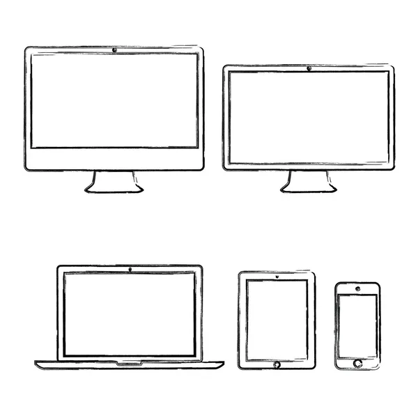 Illustration vectorielle d'appareils électroniques dessinés à la main — Image vectorielle