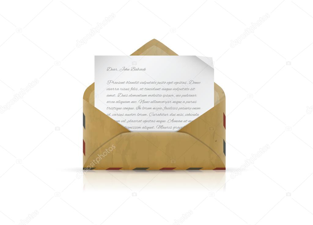 Old-fashioned envelope with a letter. Vector illustration.