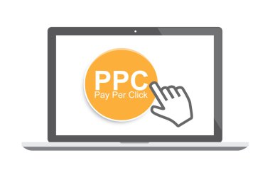 Pay per click concept with laptop and cursor clipart