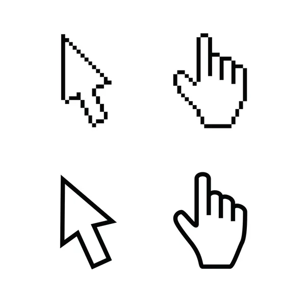 Hand and arrow cursors, smooth and pixel vectors — Stock Vector