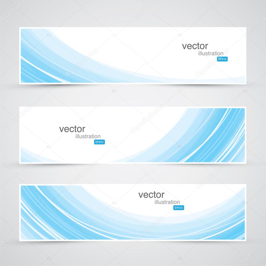 Three blue abstract waves background banner vector