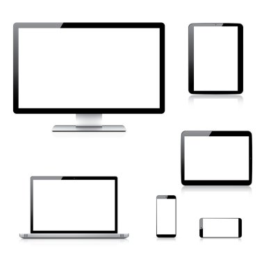 beyaz izole, gerçekçi bilgisayar, dizüstü bilgisayar, tablet ve smartphone vektörel çizimler