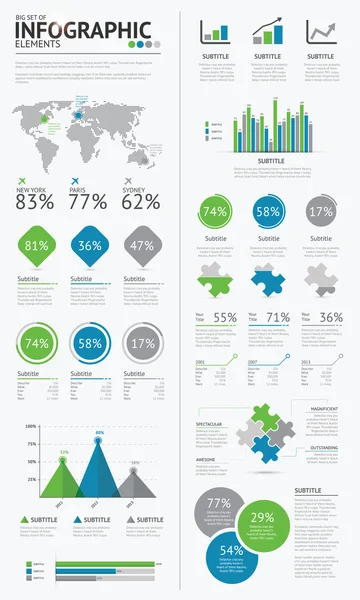Grande conjunto de elementos de negócios infográficos vetor verde azul EPS10 — Vetor de Stock