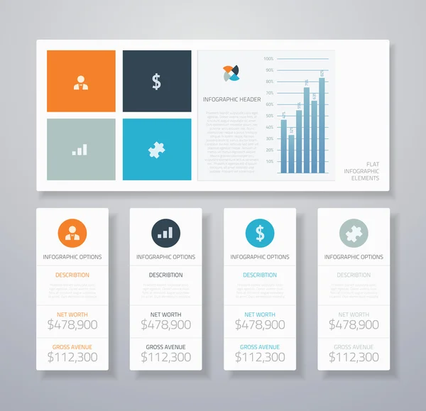 Prvky uživatelského rozhraní plochý business infographic minimální vektorové ilustrace — Stockový vektor