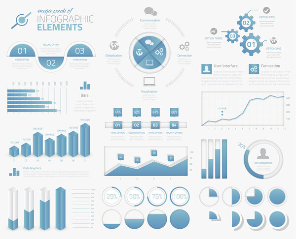 Mega pack of infographic graphs, charts, pies, options, elements vector