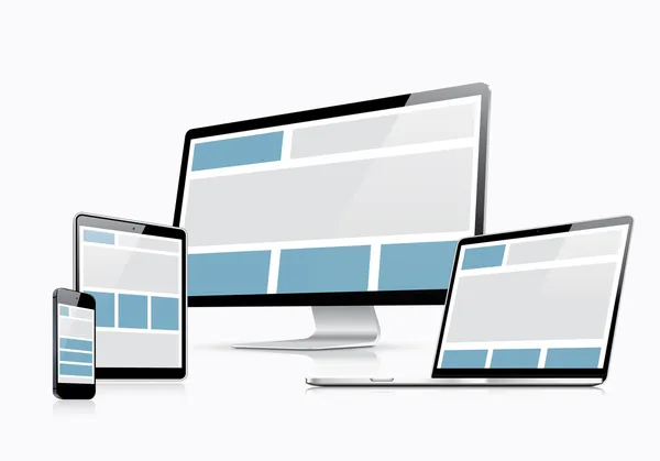 Responsive Webdesign-Vektorvorlage mit Laptop, Tablet, Smartphone und Computer — Stockvektor