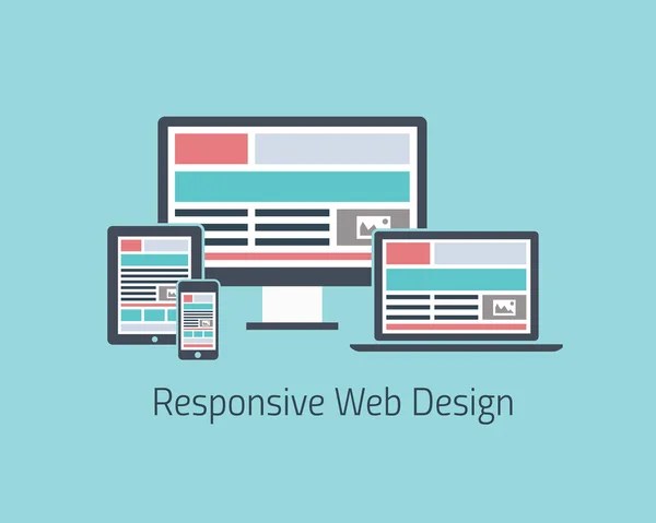 Responsieve web ontwerp ontwikkeling vector vlakke stijl — Stockvector