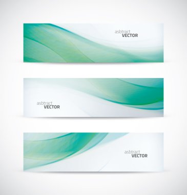 Three abstract green ecology wave banner header backgrounds vector clipart