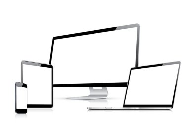 modern web tasarım vektör şablonu ile laptop, akıllı telefon, tablet bilgisayar üzerinde beyaz izole