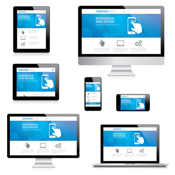 Modern responsive web design computer, laptop, tablet and smartphone vectors