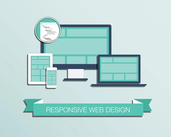 Diseño web sensible plana icono de estilo conjunto ilustración vectorial — Vector de stock