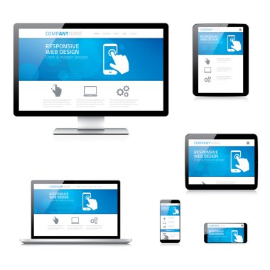 Modern duyarlı web geliştirme bilgisayar, dizüstü bilgisayar, tablet ve smartphone vektörler