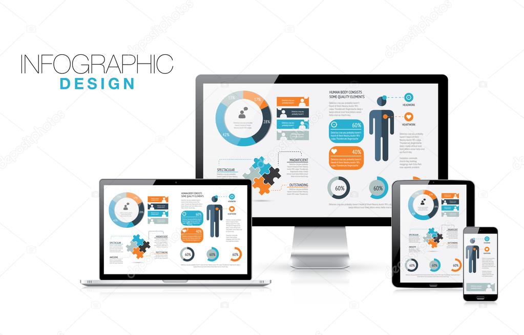 Infographics in modern realistic computers vector illustration