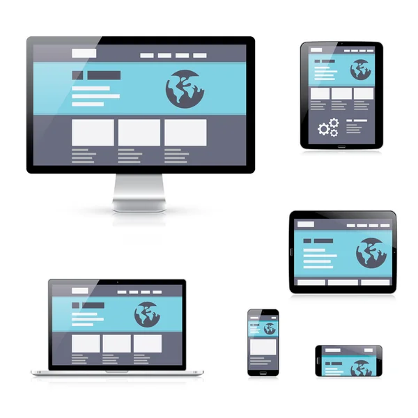 Platt responsive web utveckling vektor illustration enhetsikoner — Stock vektor