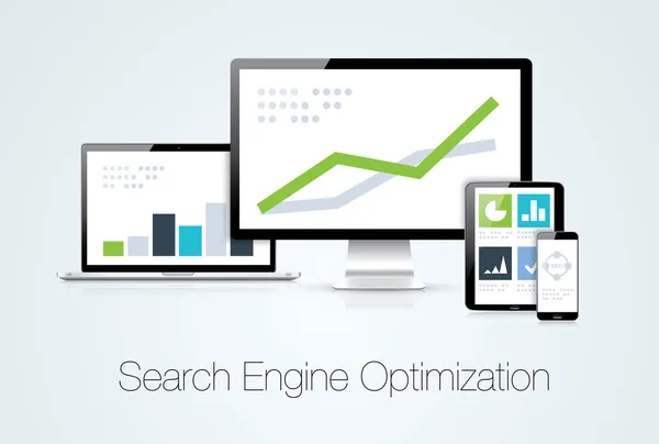 Optimización de motores de búsqueda análisis de marketing vector ilustración — Archivo Imágenes Vectoriales