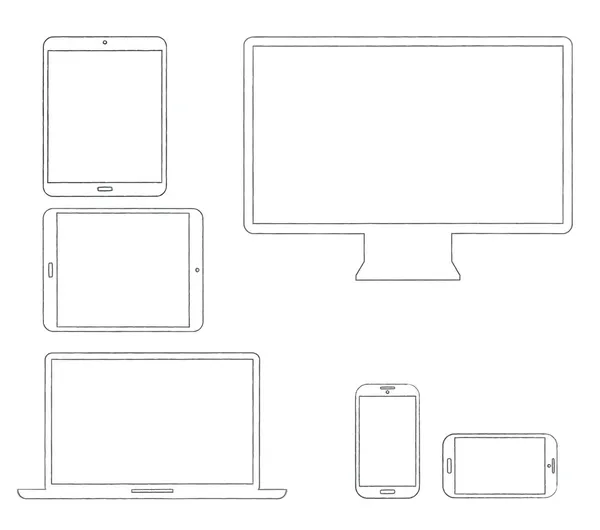 Desenho à mão modernos dispositivos eletrônicos ilustração vetorial — Vetor de Stock