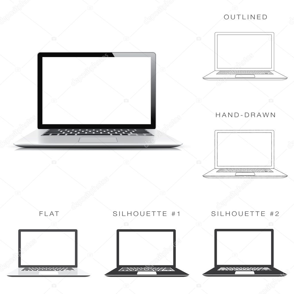 Designers set of six different illustration styles of modern laptop vector.