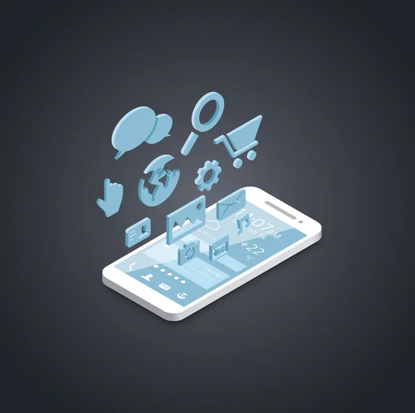 Smartphone iconos de desarrollo de redes sociales vector — Vector de stock