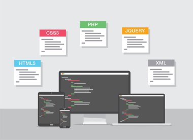 düz web geliştirme tasarım vektör kavramı kodlama