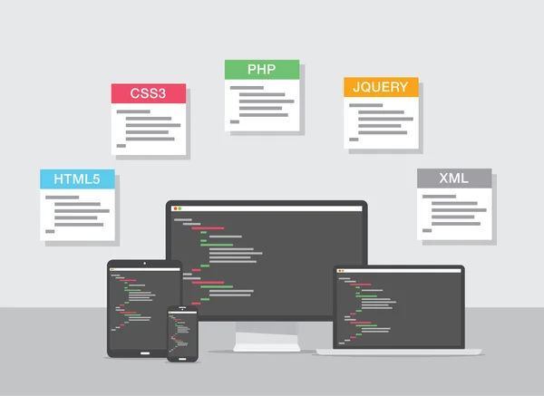 Diseño de desarrollo web plano vector concepto de codificación — Archivo Imágenes Vectoriales