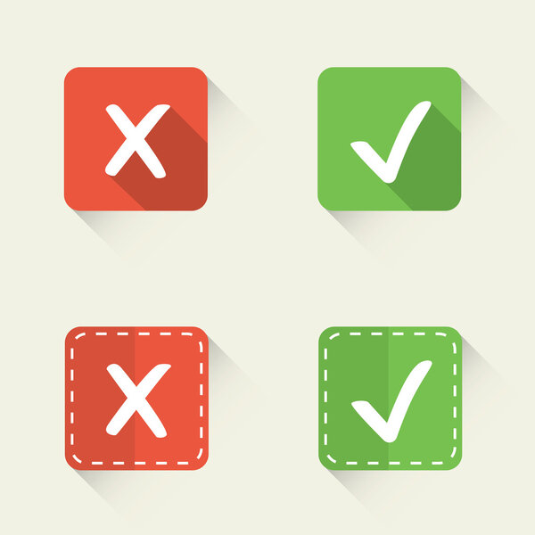 Right and wrong, yes and no vector check marks in flat style