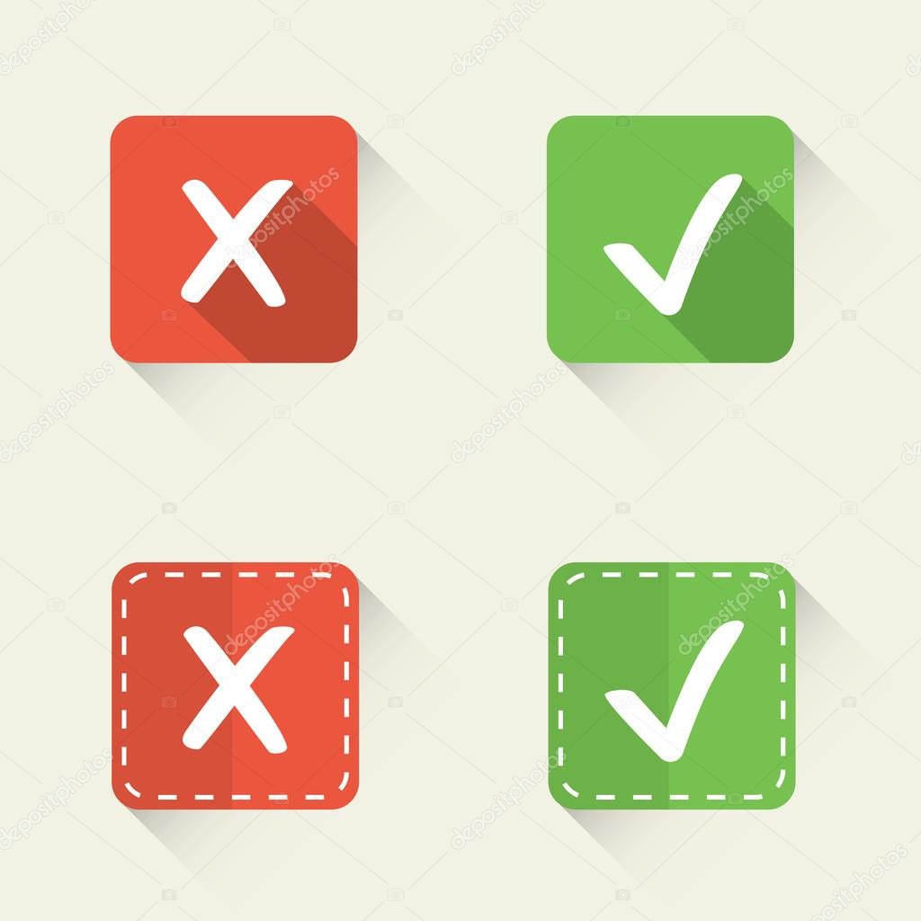 Right and wrong, yes and no vector check marks in flat style