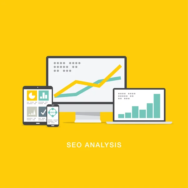 SEO Search Engine Optimization análise em ícones de computador plano — Vetor de Stock